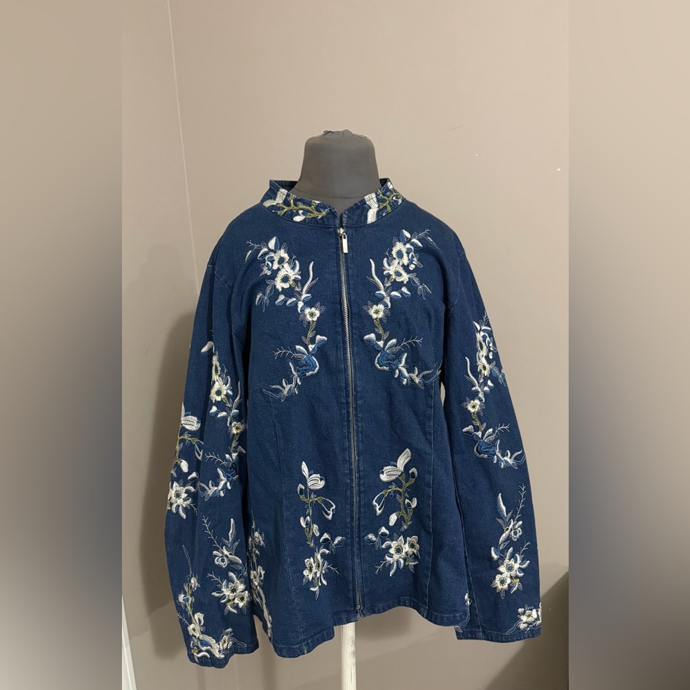 Denim&Co Blue Floral Embroidered Jacket